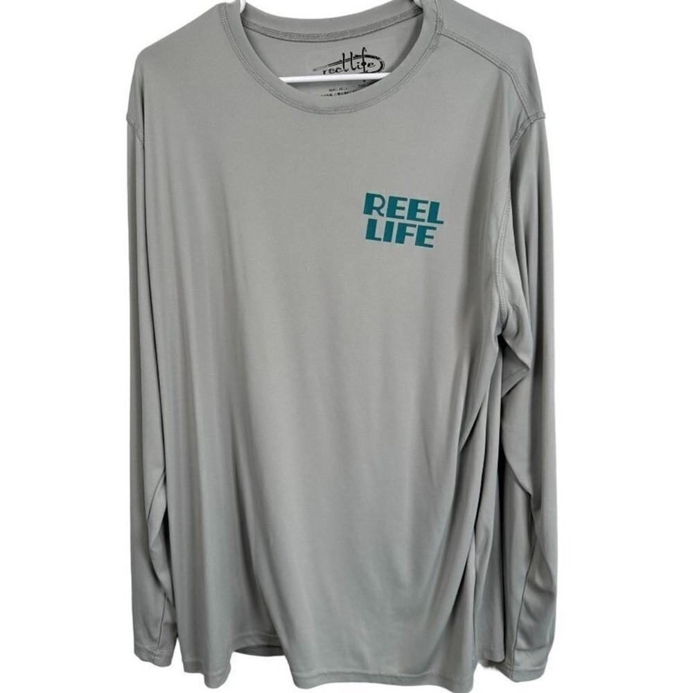 Reel Life Mens Gray Long Sleeve Performance Fishing Shirt Palm Graphic XL